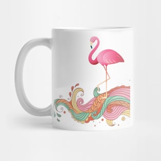 Surfs Up Pink Flamingo Catches a Wave Mug